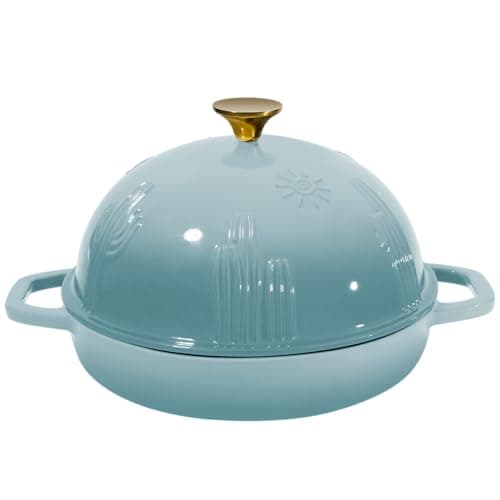 Flavehc Cast Iron Bread Oven With Cloche Lid for Baking - Blue Enameled Dutch Oven With Dome Lid for Sourdough - 5 qt