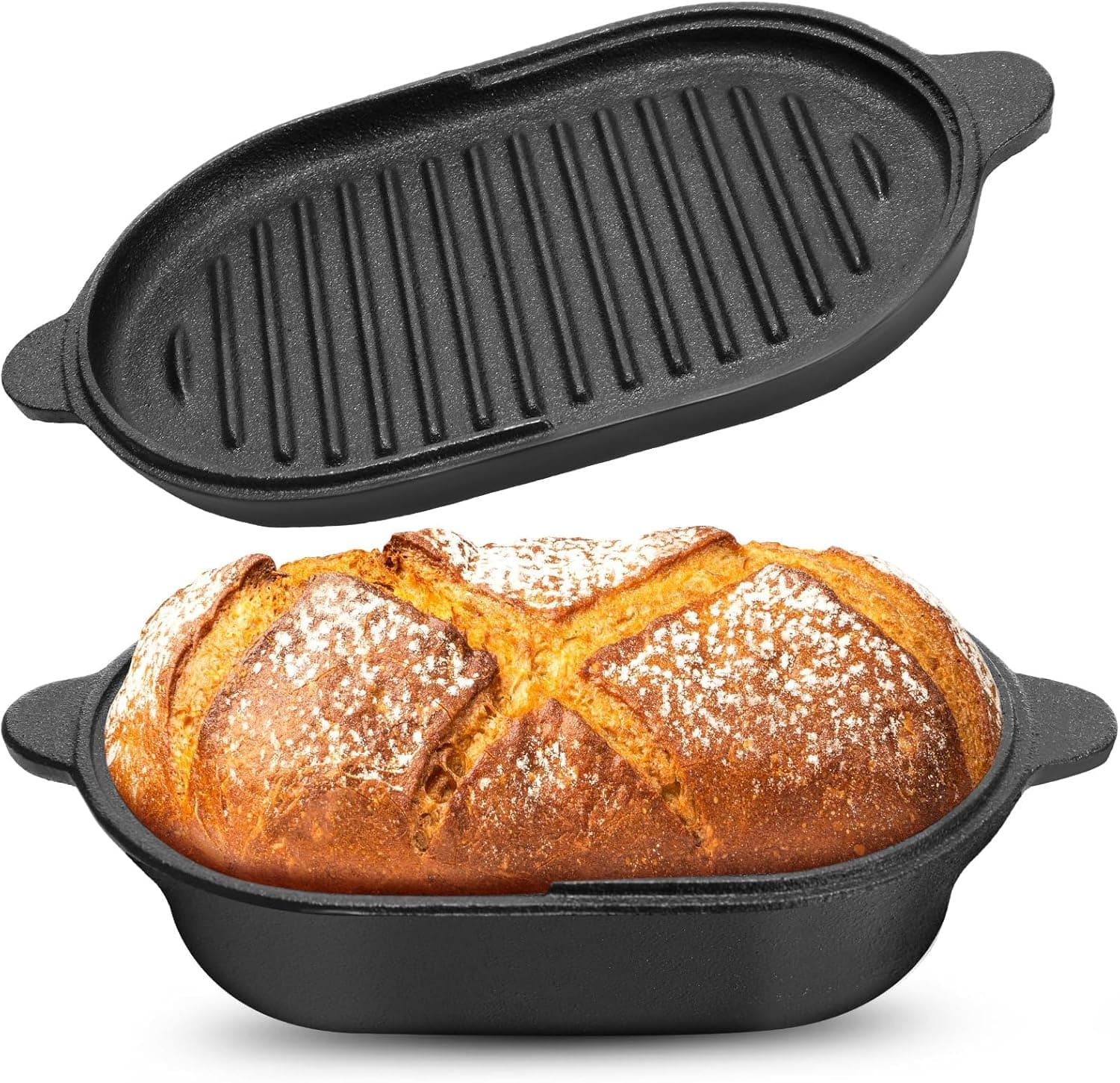 Teenyyou Cast Iron Bread Pan with Lid, Pre-Seasoned 2.2QT Non-Stick Loaf Pan