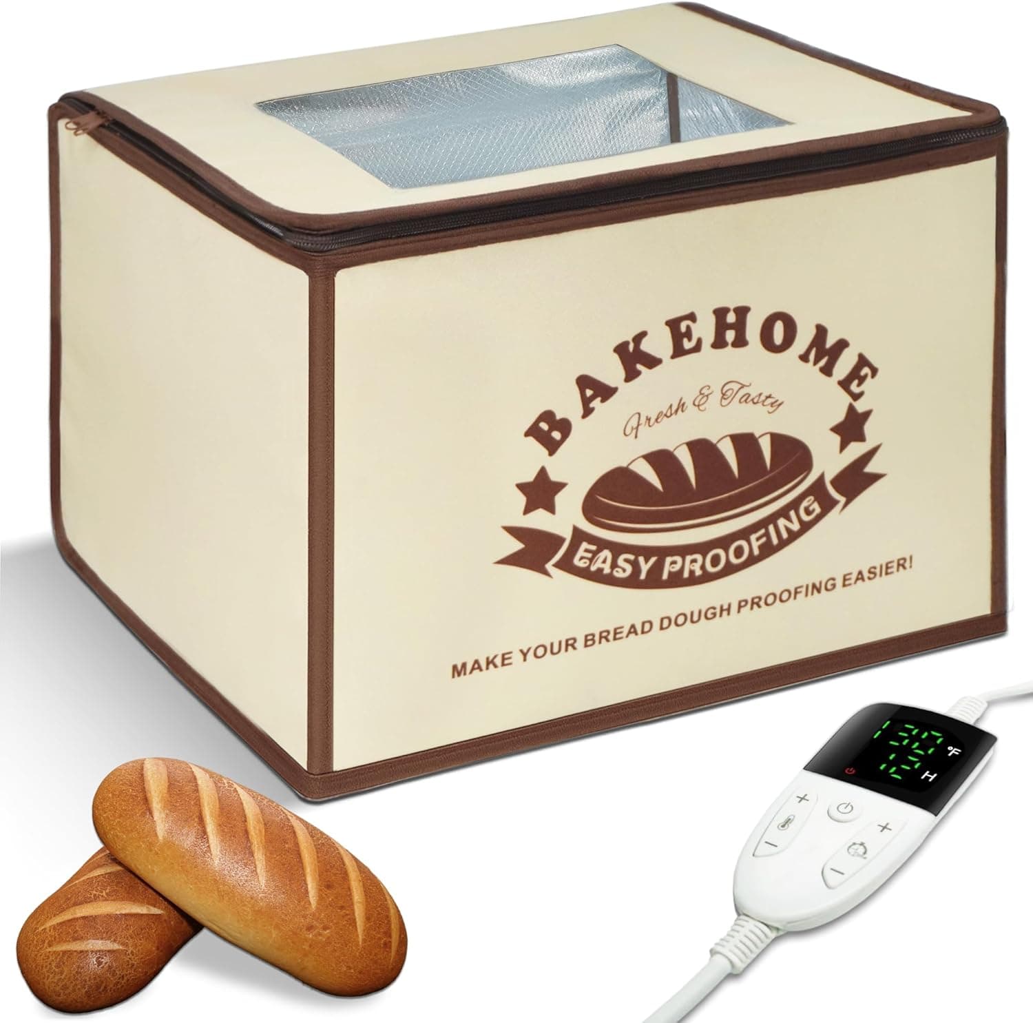 Bread Proofing Box for Bread and Pizza, Foldable Zippered Sourdough Starter Warmer Heater with Adjustable Temperature and Timer Controller