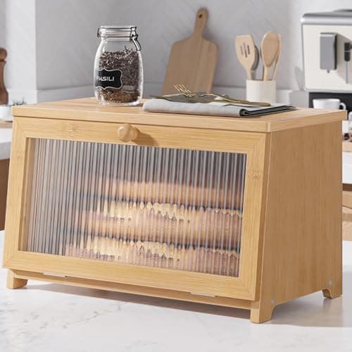 Kitsure Wooden Bread Box for Kitchen Countertop, 1-Tier, Bamboo