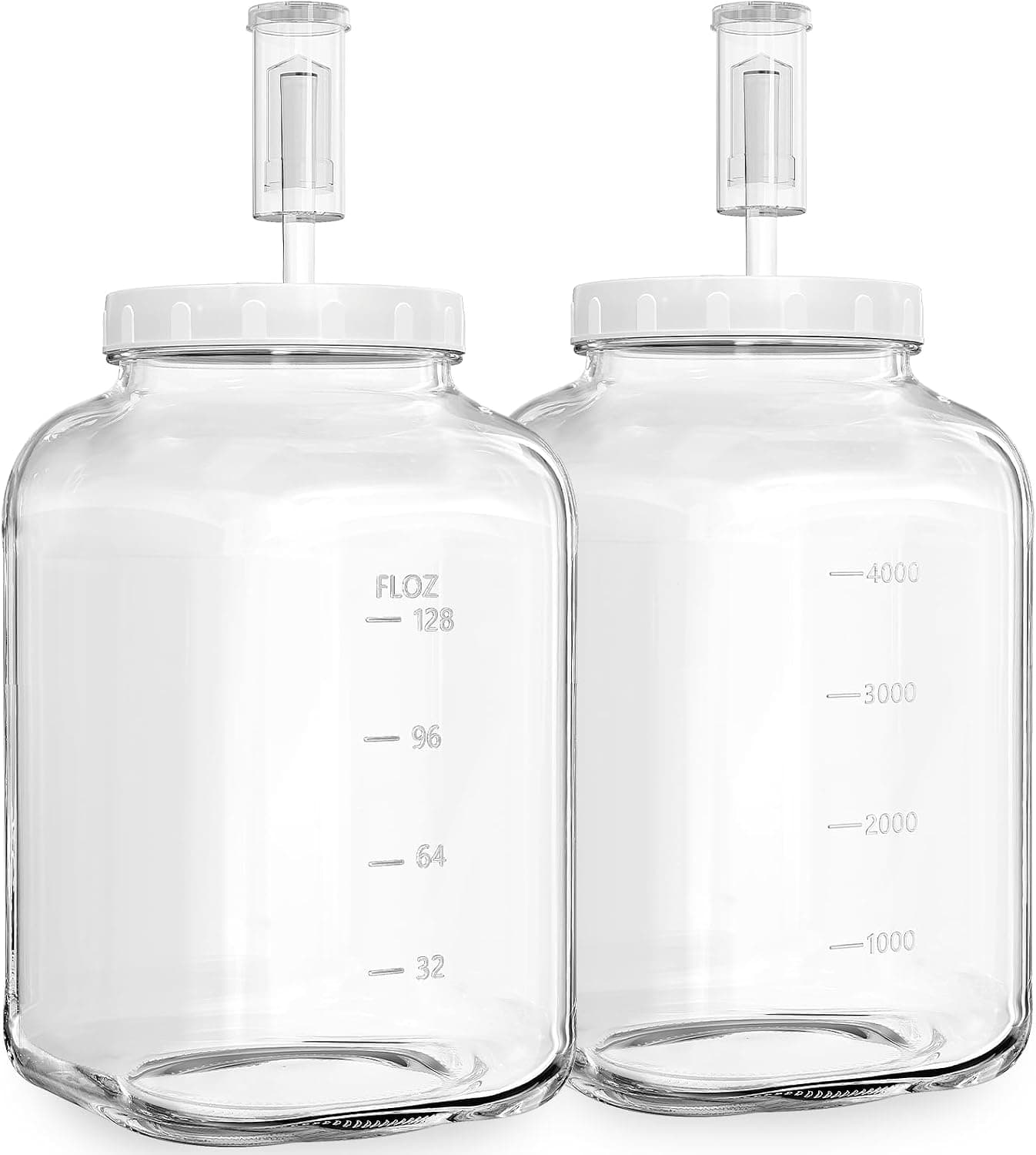 2 Pack Large Fermentation Jars, 1.5 Gallon Glass Jars with Airtight Lid and 3 Airlocks, Large Mason Jars with Scale Line