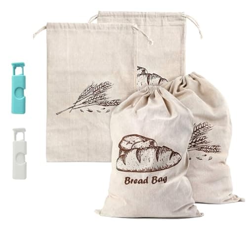 SPERO SPERA Bread Bags, 2-Packs Linen Bread Bags for Homemade Container, 17.3×11.6 Inches Unbleached&Reusable Bread Storage,Natural Large Storage for Artisan Bread,With 2 Pieces Breads Clips