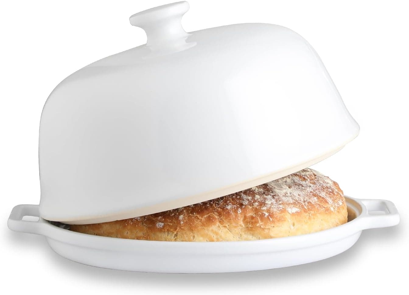 Sweejar Ceramic Bread Oven with Lid, 5QT Porcelain Round Bread Cloche, White
