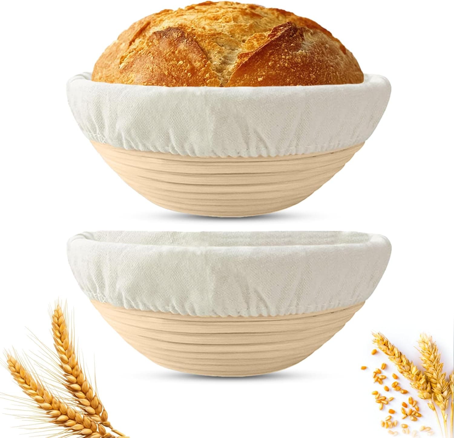 Banneton Bread Proofing Basket, 2 Pack 9-Inch Round Sourdough Proofing Baskets With Linen Liner for Bread Baking