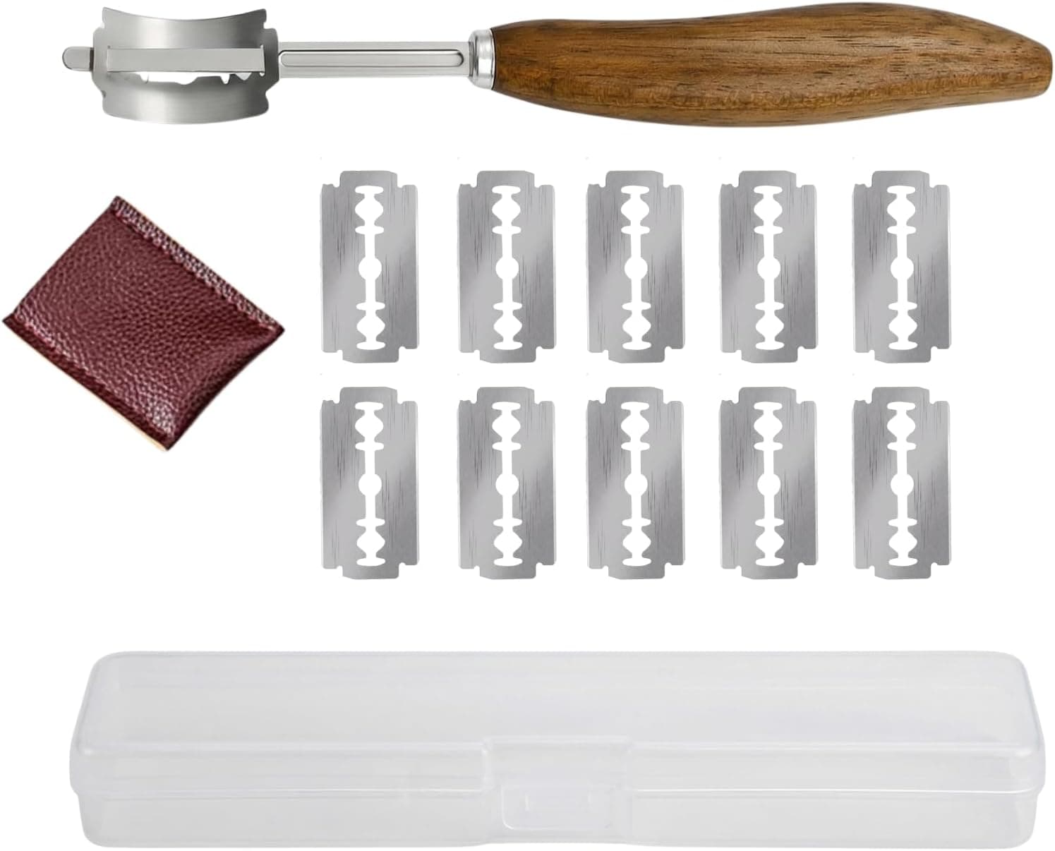 Rosewood Bread Lame for Sourdough Scoring Ergonomic Curved Wood Handle with 304 Stainless Steel Stick and 10 Blades