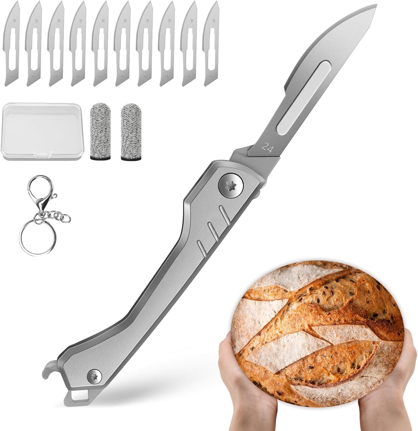 CRUIFU Bread Lame Dough Scoring Tool - Multi-Purpose Scoring Knife, Folding Bread Scorer Tool for Sourdough & Bread Baking with 10 Bread Razor Blades