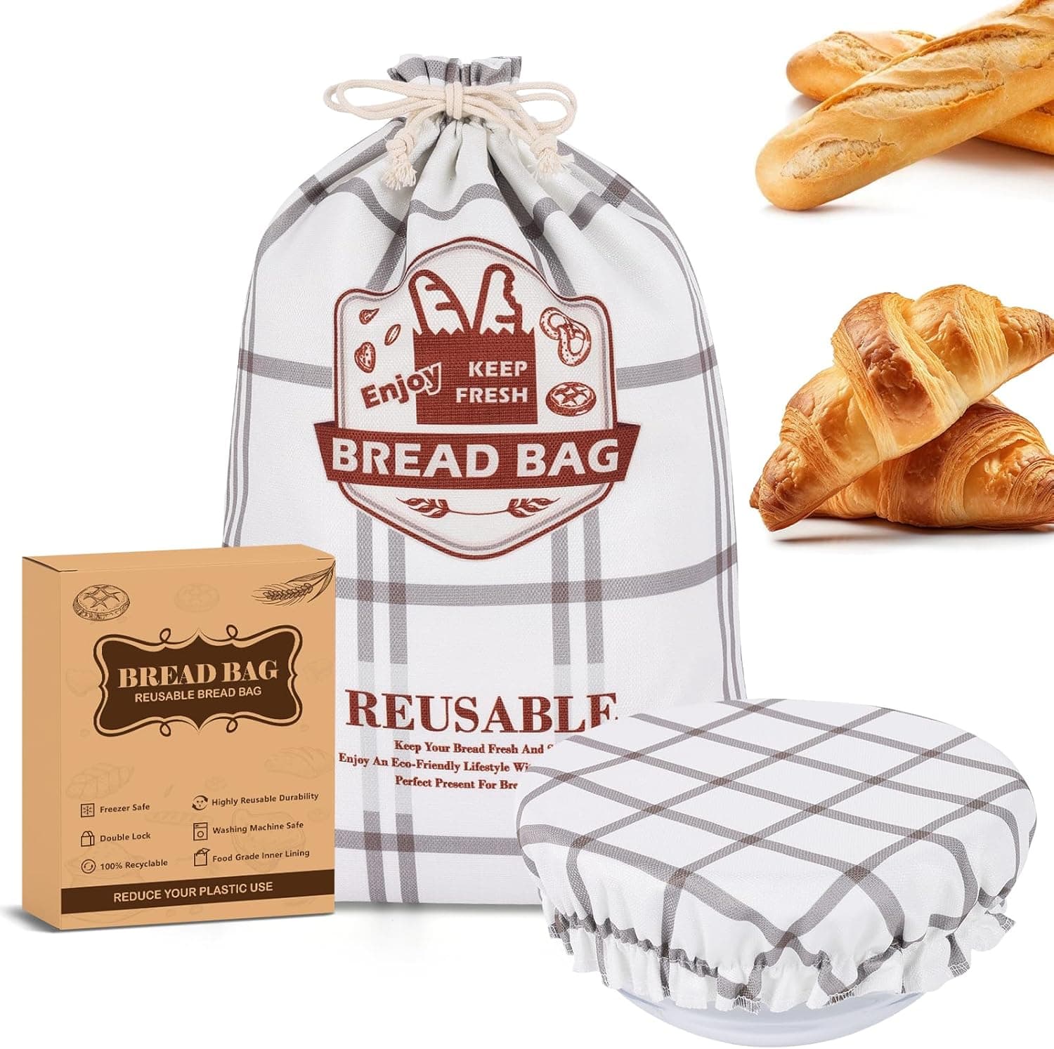 EOMEOH Bread Bag for Homemade Sourdough and Proofing Cover, Reusable Linen Storage Bag with Dough Proofing Bowl Cover