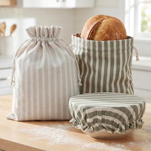 Beautiful Linen Bread Bag Set & Proofing Cover for Homemade Sourdough