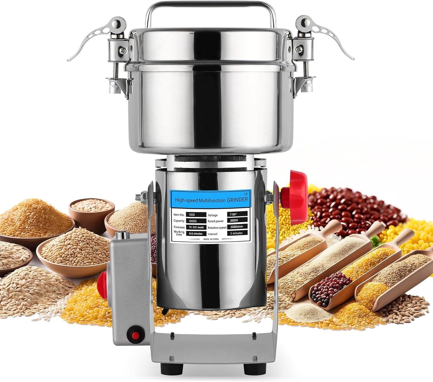 3000W Grain Mill Grinder 32000 RPM 1000g Electric Stainless Steel with 270 Swing