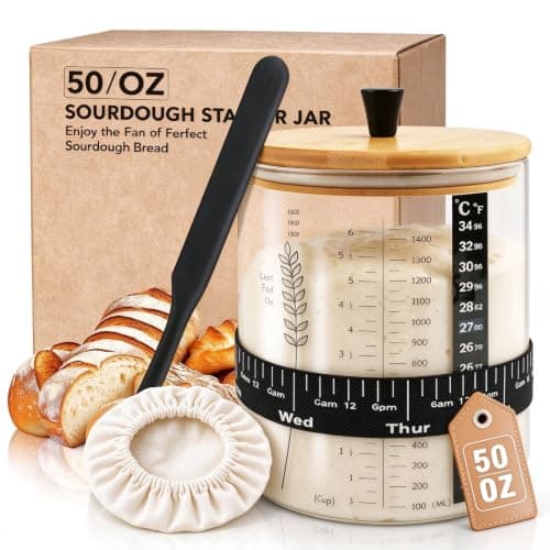 Rakovar 50oz Sourdough Starter Jar, Large Wide Mouth Glass Sour dough Jars