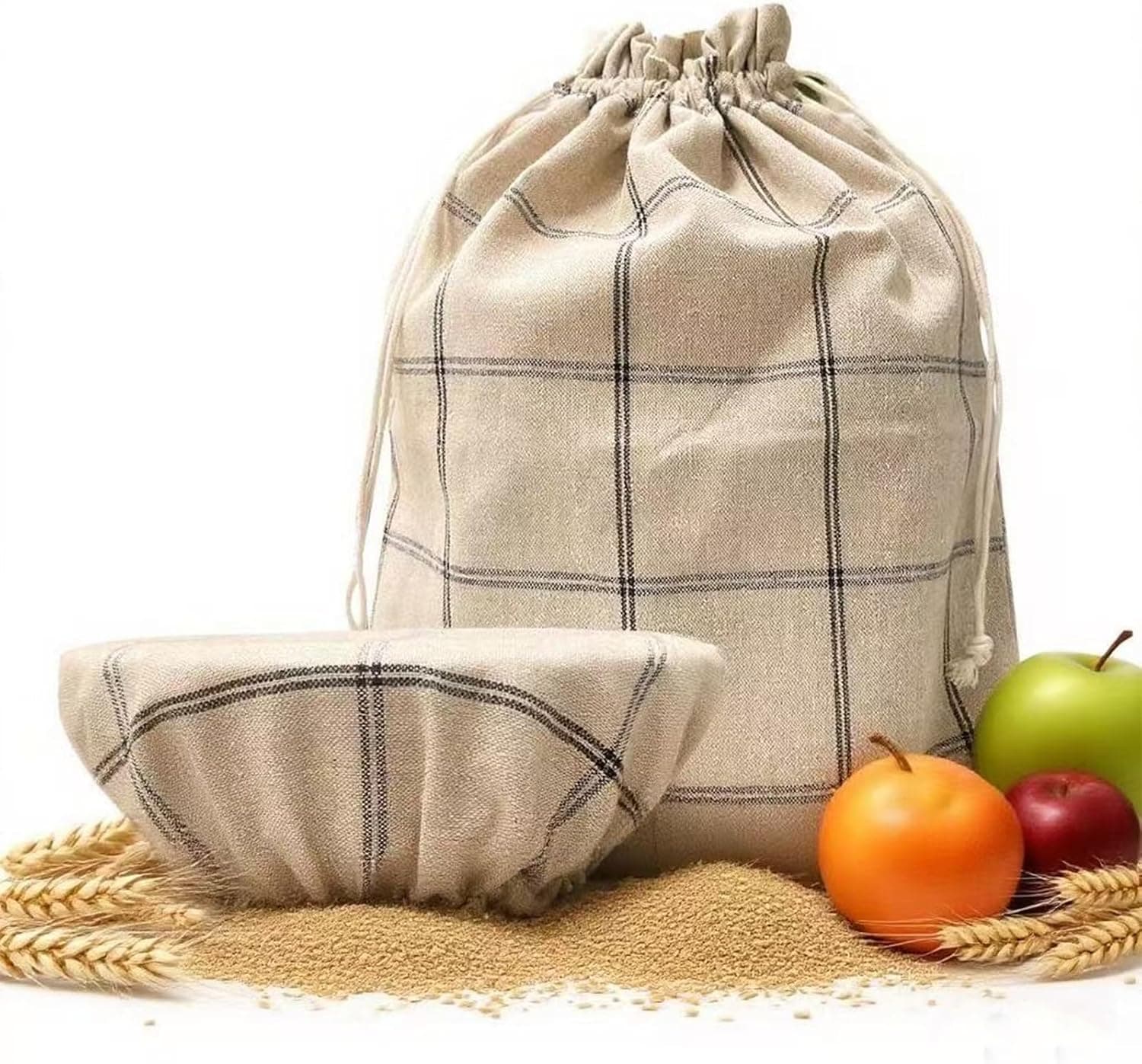 Duthcbw XL Linen Bread Bag for Homemade Sourdough with Proofing Cover, Reusable Organic Linen with TPU Lining, BPA-Free