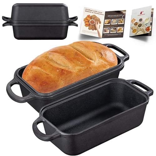 Vanderlume Cast Iron Loaf Pan with Lid 9x5 Inch,Sourdough Pan | 2 in 1 Loaf Pans for Baking Bread, Even Heat Distribution for Sourdough, Homemade Bread
