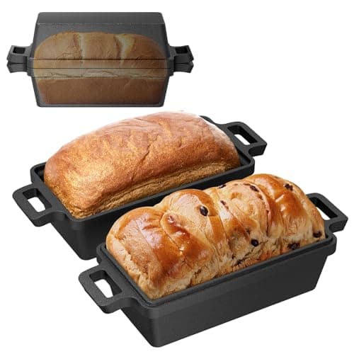 2 Pack Cast Iron Bread Pan with Lid, Loaf Pan for Baking Homemade Bread | Cast Iron BPremium cast iron loaf pan & bread pan set evenly distributes heat for crisp bread crusts. Multi-cooker compatible