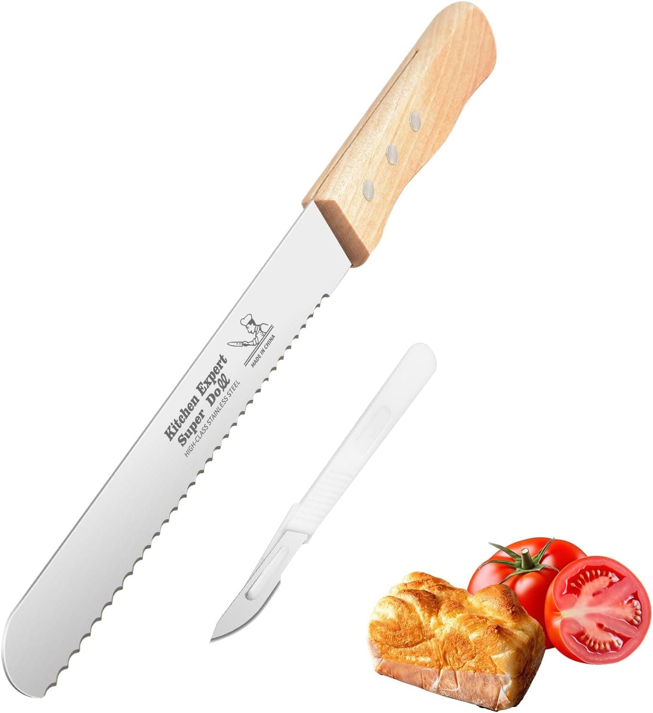 LenDLY 2-Pack Bread Knife and Bread Lame Set, 10 inch Serrated Knife with Wood Handle plus Dough Scoring Tool