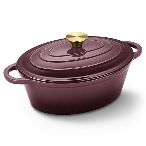 Oval Dutch Oven for Bread Baking, 4.5 Quart Non Stick Enameled Cast Iron Dutch Oven Pot with Lid, Oven Safe Oval Casserole with Lid up to 500°F for Baking, Braising, Stews, Roasting, Fig