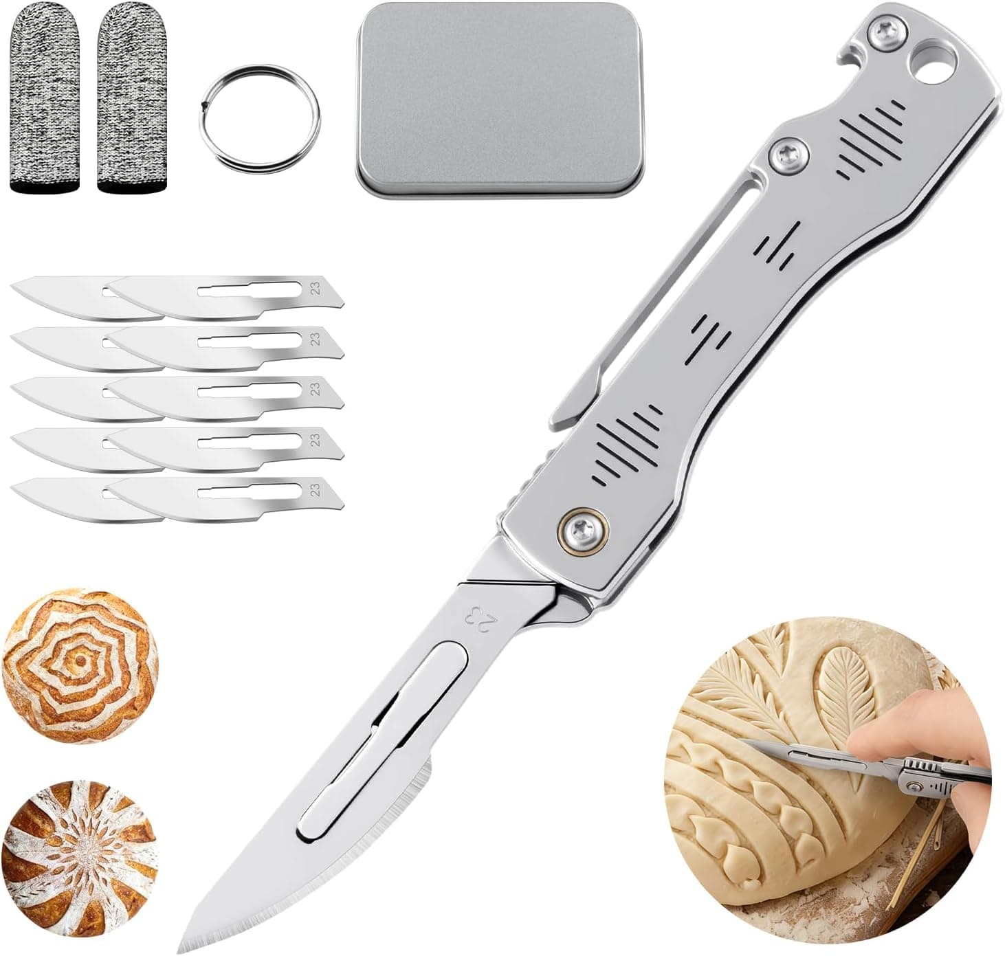 Bread Lame Folding Sourdough Scoring Tool with Belt Clip and 10 Blades Professional Dough Scorer