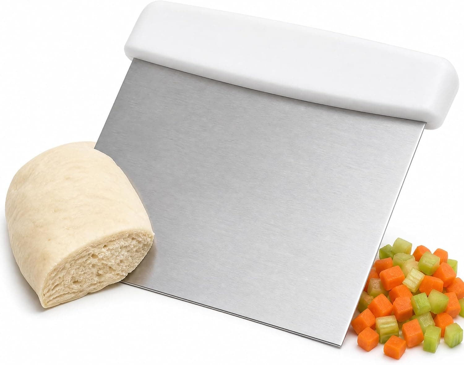 Notana Stainless Steel Dough Cutter and Bench Scraper with White Plastic Handle, Dough Divider