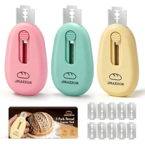 DRAXZOR 3-Pack Bread Lame, Professional Sourdough Scoring Tool Set | Ergonomic Bread Scoring Tool with Magnetic Base, Includes 10 Replacement Razor Blades & Scoring Patterns Booklet