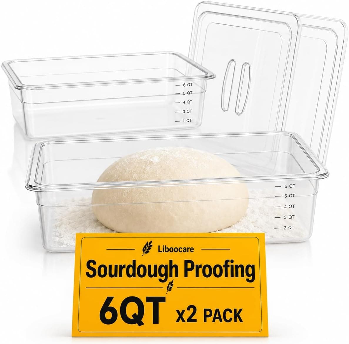 Sourdough Proofing Containers 2 Pack 6QT Clear Dough Rising Boxes with Lids Stackable Bulk Fermentation
