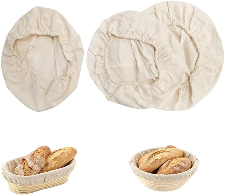 3 Pack Banneton Liners, Reusable Washable Sourdough Bowl Covers, 1 Oval plus 1 Round 10 Inch plus 1 Round 7 Inch, Natural Cotton and Burlap Cloth