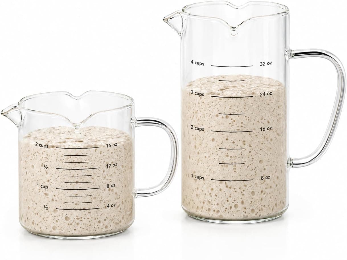 Premium Sourdough Starter and Dough Proofing Set, 2-Piece Borosilicate Glass Containers with Airtight Lids, Wide Mouth Measuring Bowls (24oz and 71oz)
