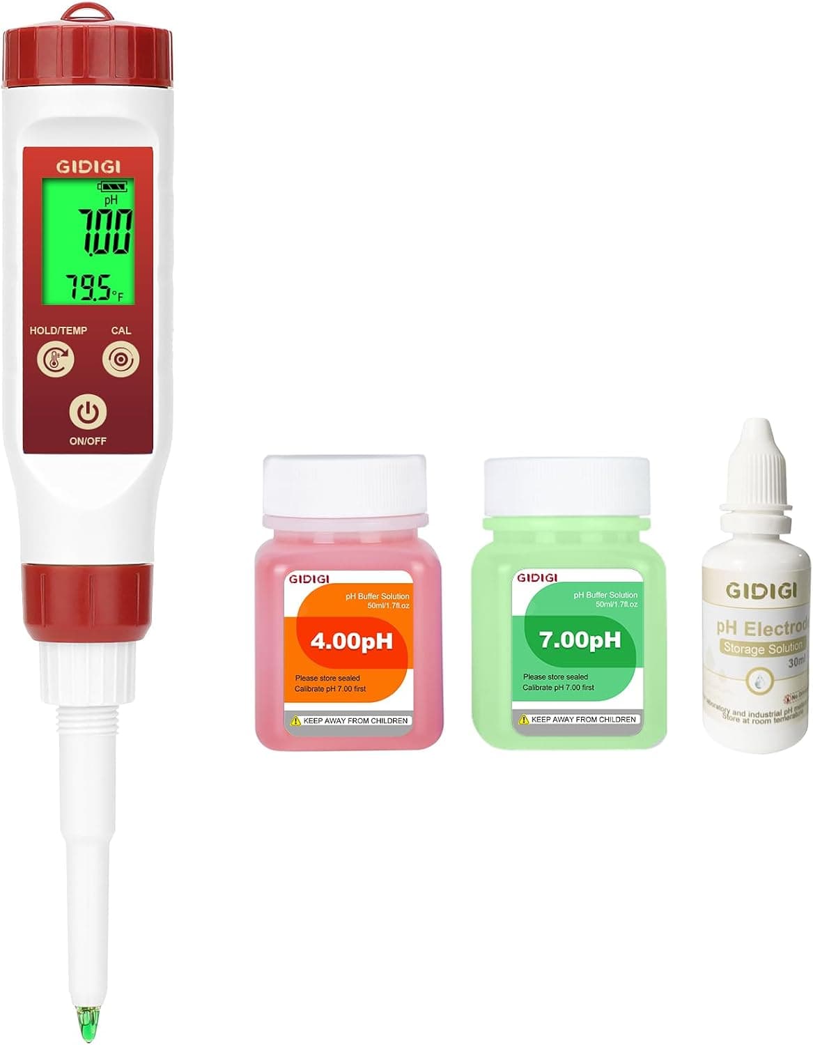 GIDIGI Digital pH Meter for Food Fermentation with pH Calibration Solution, Spear Tip Food pH Tester, Water Resistant, Solid and Water