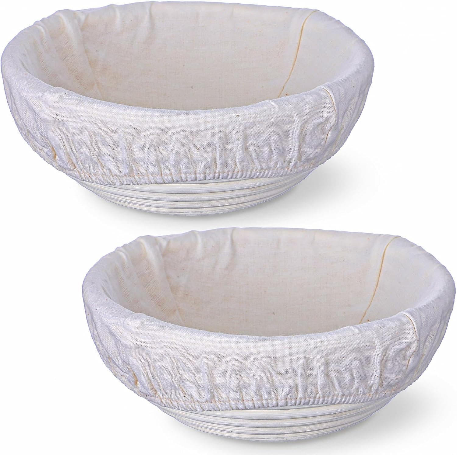 2 Pack Sourdough Bread Proofing Basket Set, 7.87 Inch Round Rattan Banneton Bowls with Liners, Includes 2 Reusable Linen Covers