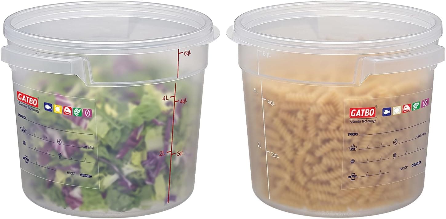 GATBO 2-Pack 6QT Round Food Storage Containers with Lids, BPA-Free Commercial Grade Dough Proofing Buckets, Translucent