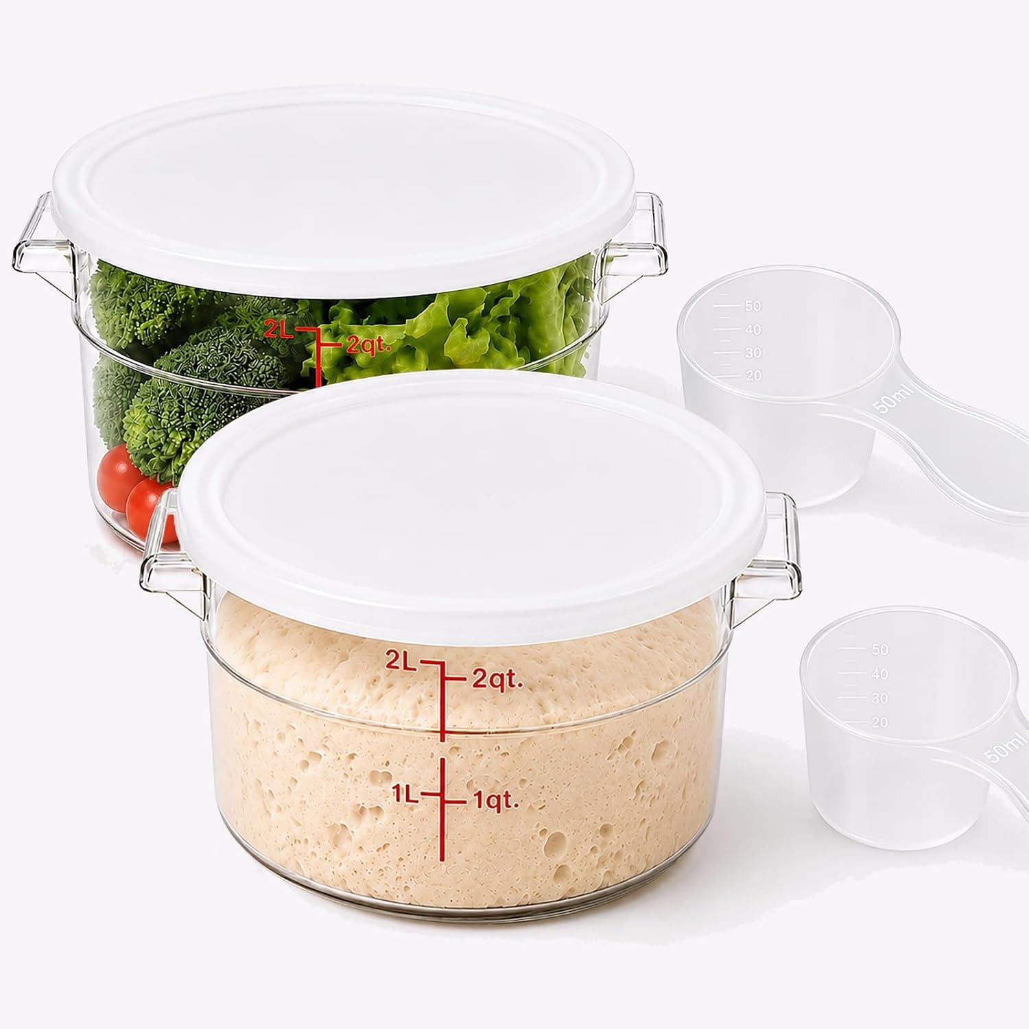 Varfukaz 2 Pack Dough Proofing Container with Lid 2 Qt Round Clear Translucent Bread Rising Bucket