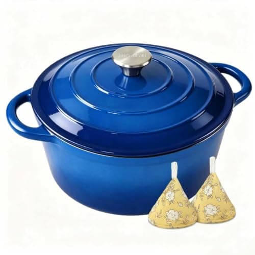 JINCHUFURI 5 Qt Enameled Cast Iron Dutch Oven with Lid, Navy Blue | For Sourdough Bread Baking, Oven Safe to 500°F, Works on All Stovetops, Serves 4-6