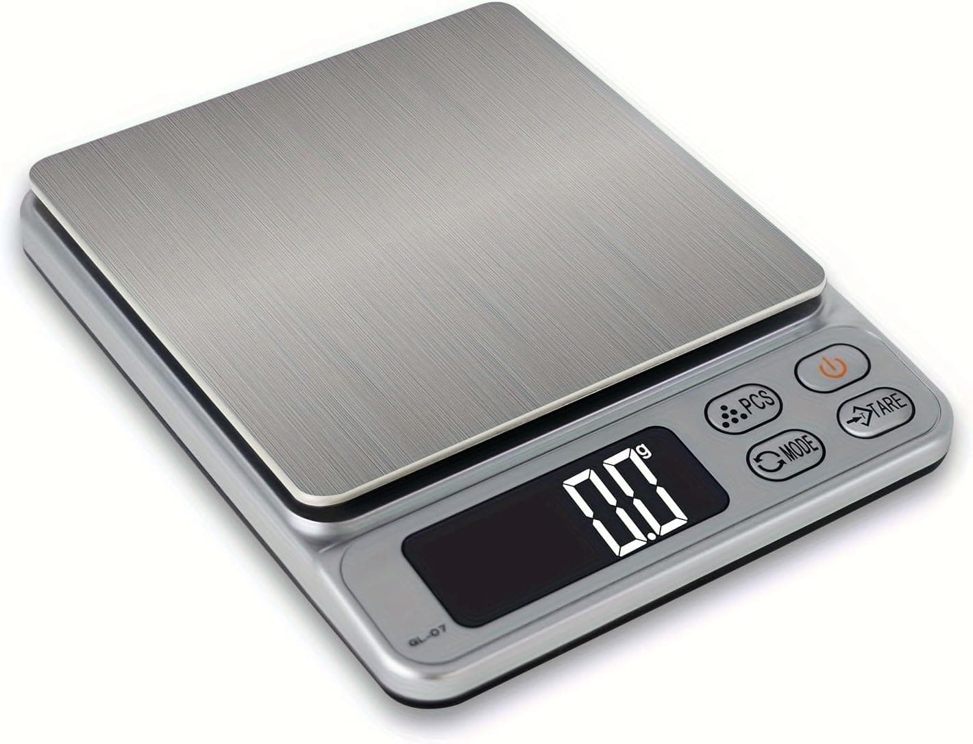 High-Precision 0.1g Digital Scale, Compact Portable Design with Large Platform, Battery Powered for Baking and lab Measurement, Silver