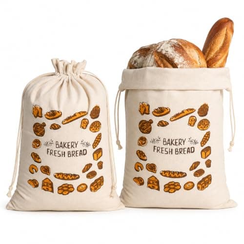 Zyora Sourdough Bread Bags, 2 Pack 16 x 12 Inch Reusable Cotton Drawstring Bags for Homemade Loaf Storage and Gifting, Machine Washable for Easy Cleaning