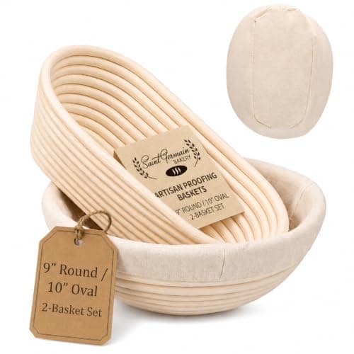 Saint Germain Bakery Premium Sourdough Proofing Basket Set - 9 Inch Round & Oval Banneton Baskets with Linen Liners, Natural Rattan Dough Rising Baskets for Artisan Bread Baking