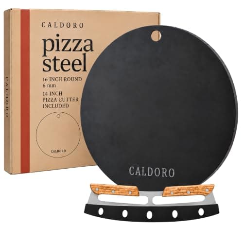Pizza Steel 16 Inch Round, 6mm Baking Plate with 14 Inch Pizza Cutter | Consistent Heat Retention for Home Ovens