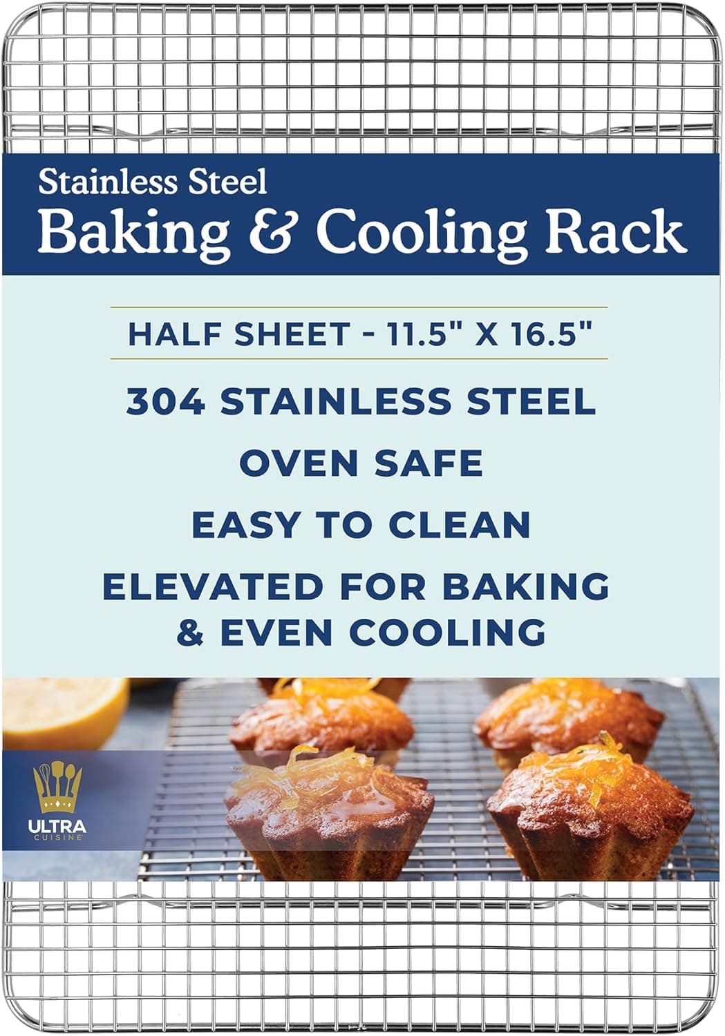 Ultra Cuisine Heavy Duty Cooling Rack for Cooking and Baking, Professional Grade 100% Stainless Steel, 11.5 x 16.5