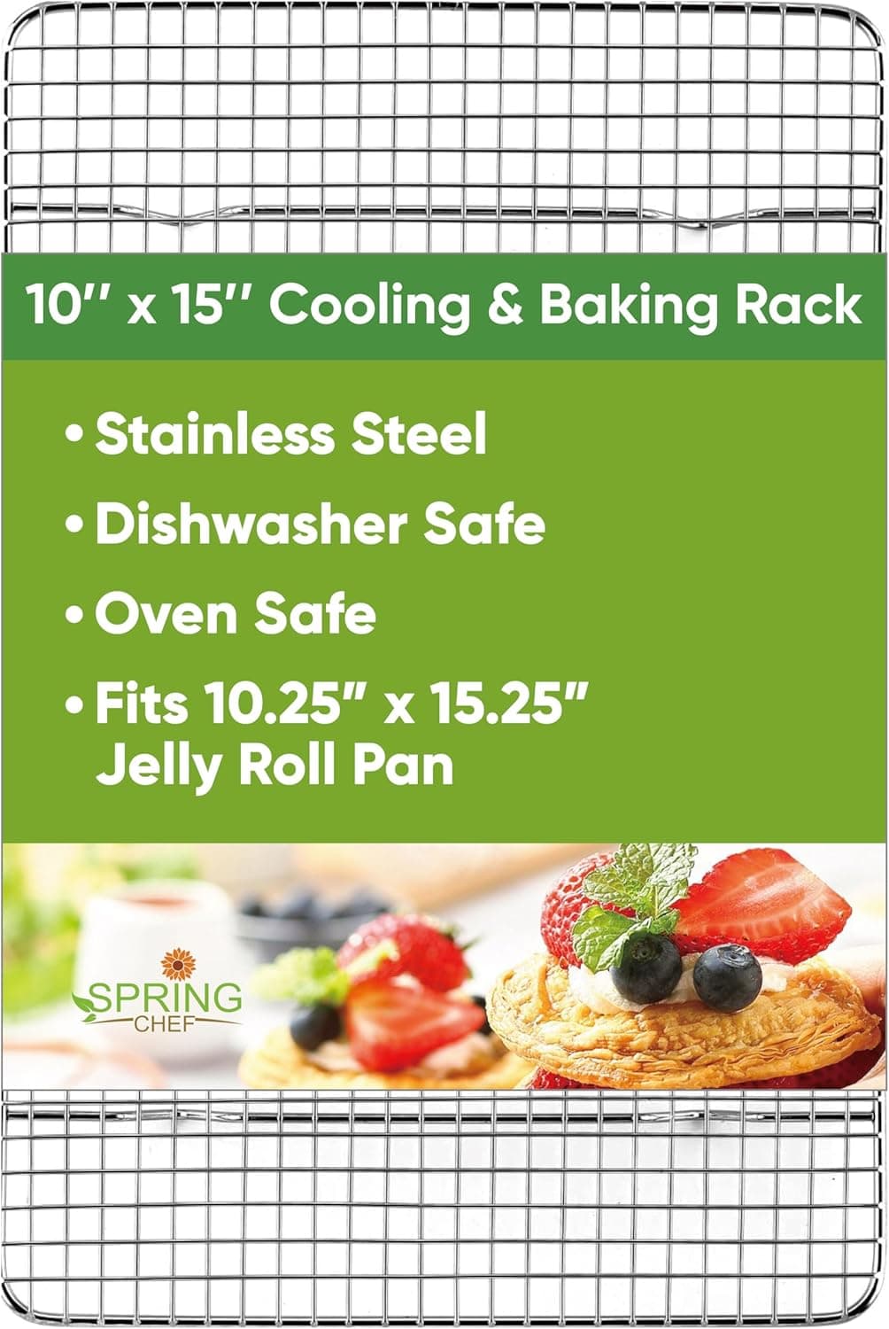 Spring Chef 10 x 15 Inch Stainless Steel Cooling Rack for Cooking and Baking, Fits Jelly Roll Pan