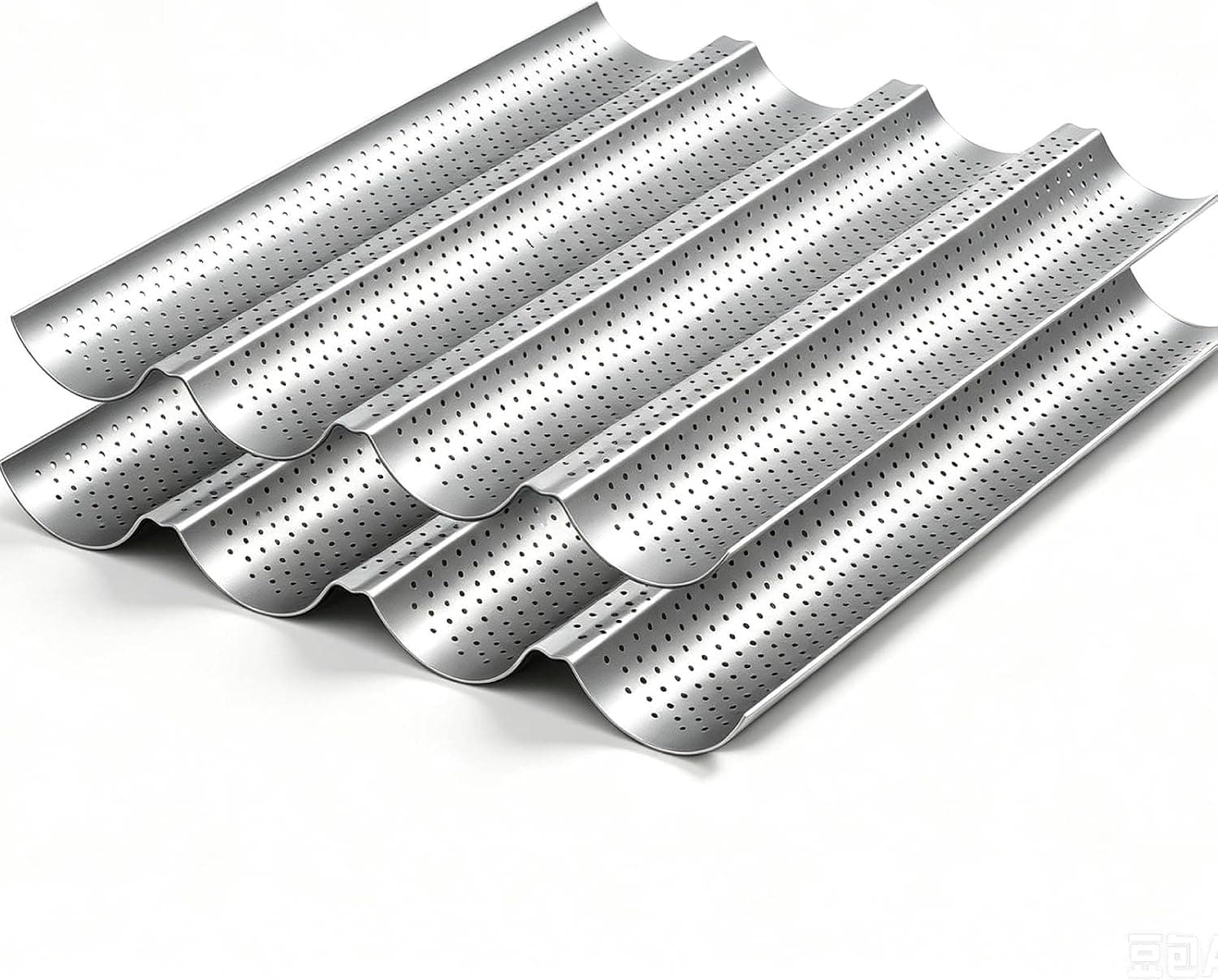 AMAGABELI GARDEN and HOME 2 Pack Baguette Bread Pan 15 inch x 13 inch Nonstick Perforated Baguette Tray French Bread Baking 4 Wave Loaf Bake Mold, Dishwasher Safe Silver