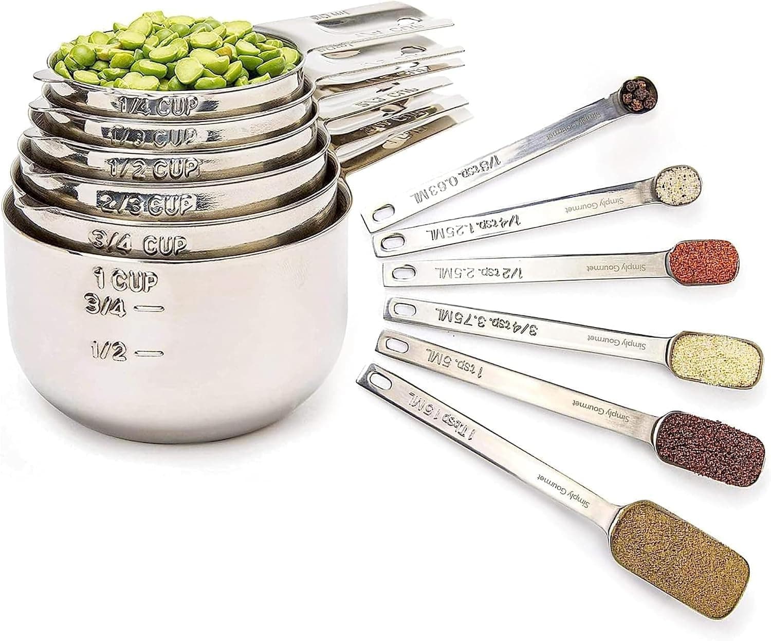Simply Gourmet Measuring Cups and Spoons Set of 12, 18/08 Stainless Steel Stackable