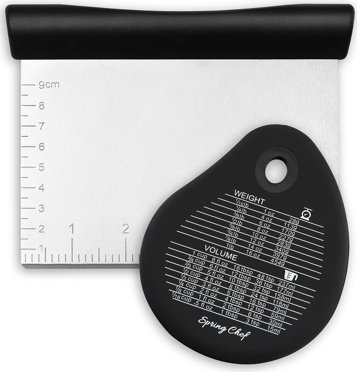 Spring Chef Dough Bench Scraper for Baking with Markings Stainless Steel Kitchen Dough Cutter Tool Black
