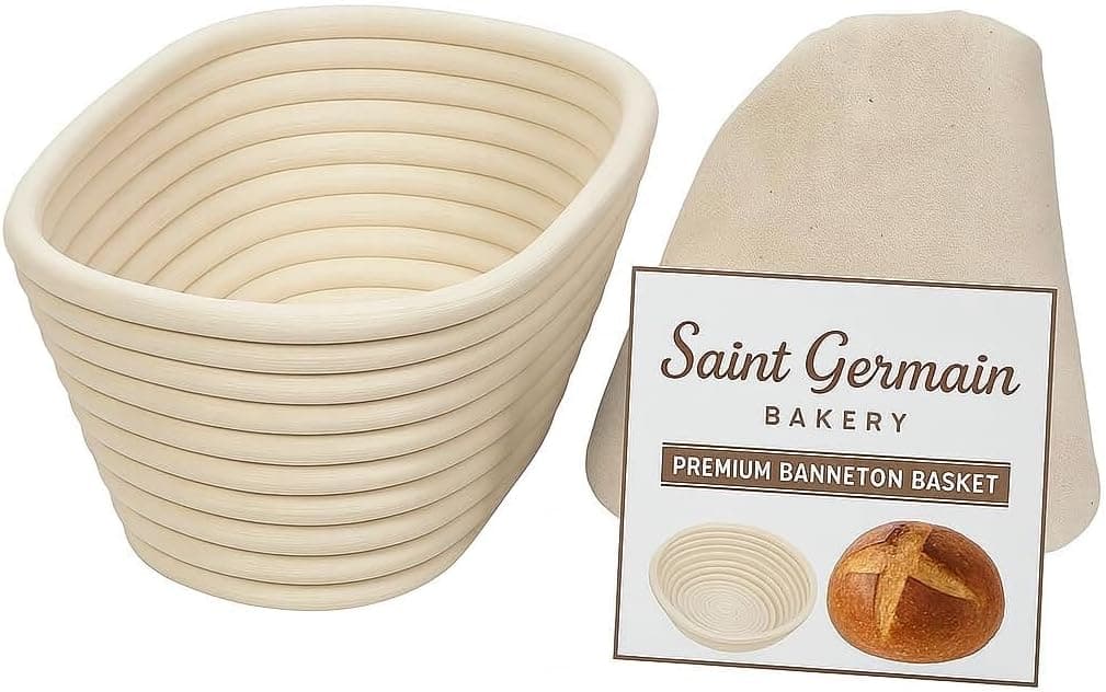 Saint Germain Bakery Premium Bread Banneton Basket with Liner, Brotform Proofing Basket for Making Beautiful Bread, 10 inch Oval
