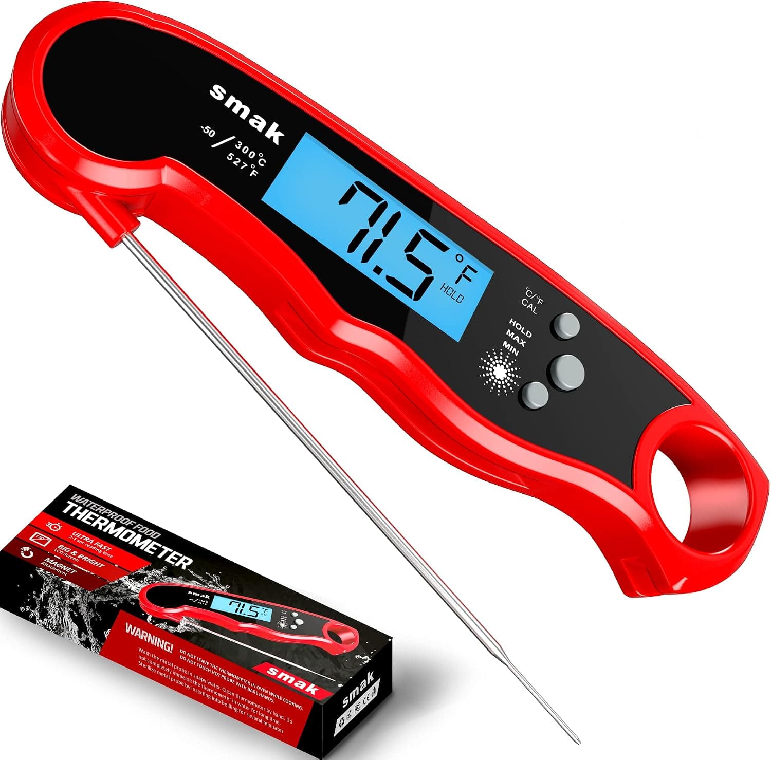Digital Instant Read Meat Thermometer, Waterproof with Backlight LCD