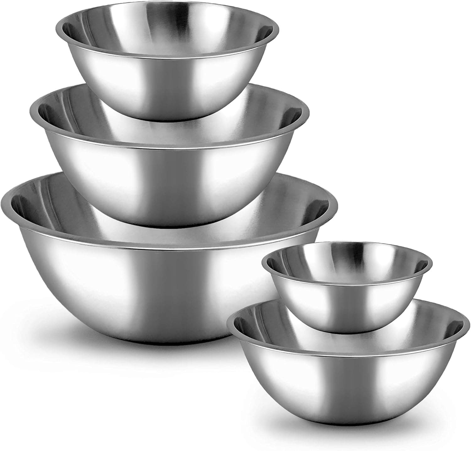 WHYSKO Stainless Steel Mixing Bowls Set, 5 Piece Meal Prep and Food Storage