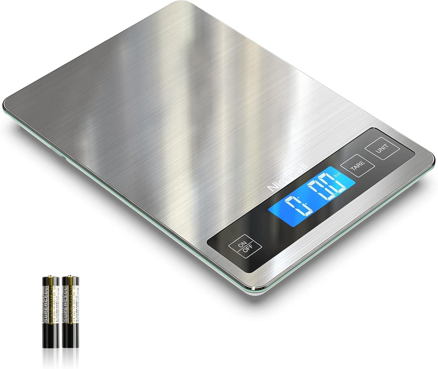 Nicewell Food Scale 22lb Digital Kitchen Scale for Cooking Baking, 1g/0.1oz Precise Graduation, Backlit LCD, Tare Function, Weight Grams and oz, Easy Clean Stainless Steel and Tempered Glass