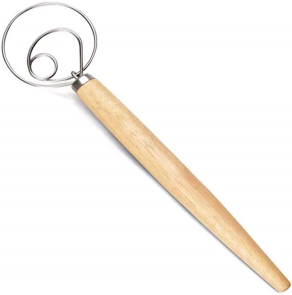 Mayhow Danish Dough Whisk Bread Making Tool, Stainless Steel with Wooden Handle, 13 inch