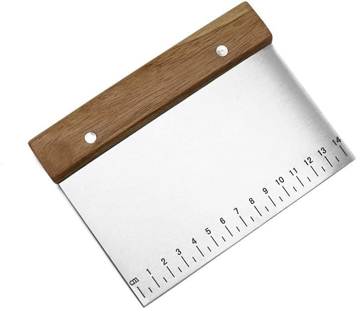 Stainless Steel Pastry Scraper Dough Bench Scraper Bread Cutter Chopper with Non Slip Wooden Handle and Measuring Scales