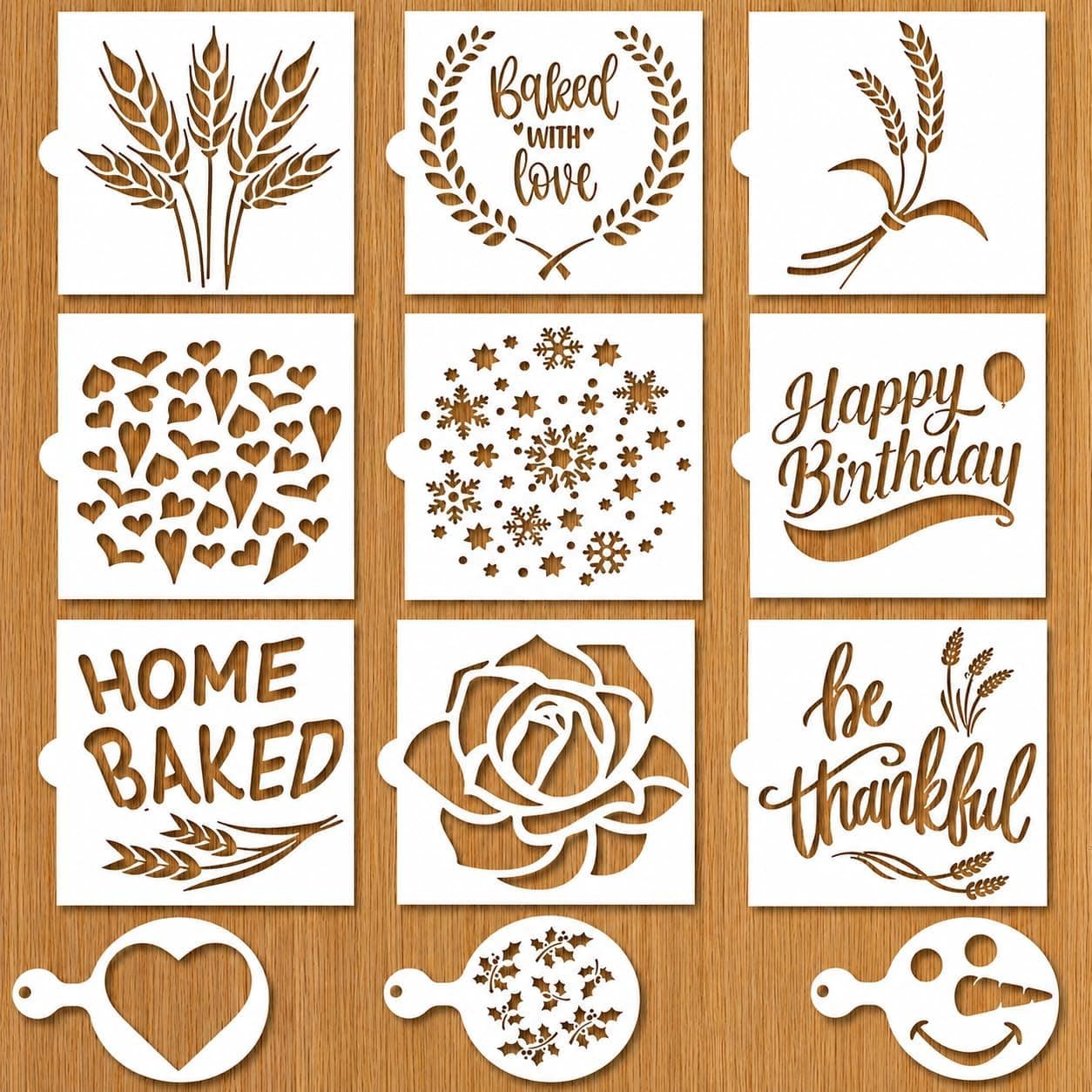 Sourdough & Artisan Bread Stencils - Cake, Pie, Bread & Cookies - Decorate Your Own Unique Design - Baking Mold Stencil Template for Decorating, Classic Wheat, Hearts & More, BONUS Coffee Cookie Stencils