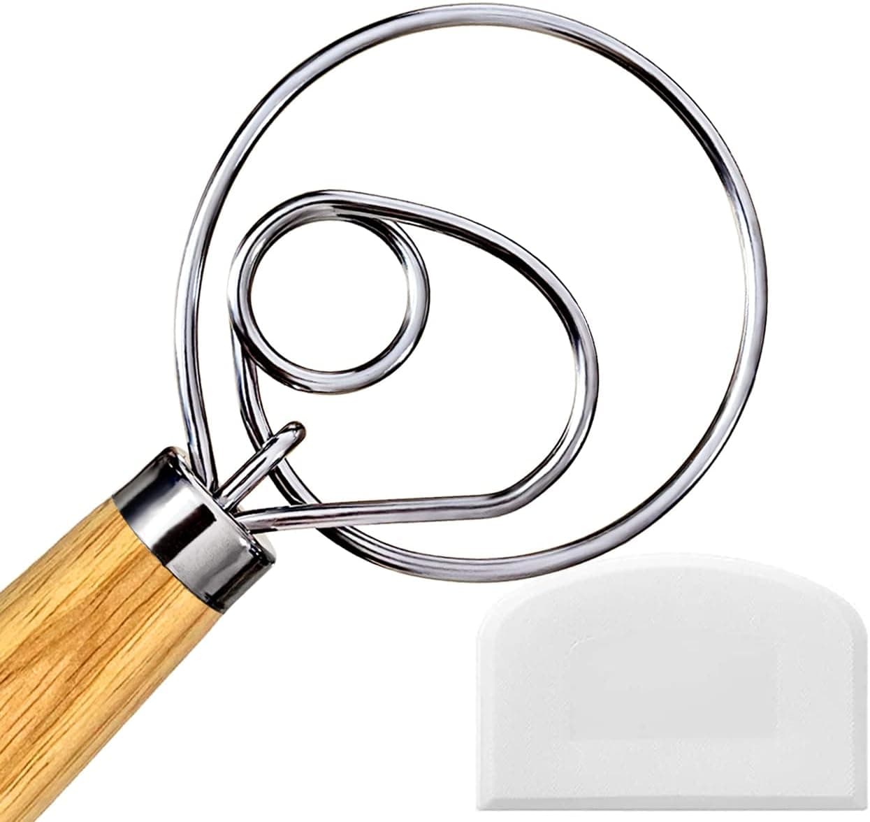 Danish Dough Whisk 13 inch and Dough Scraper, Sourdough Starter Kit Dutch Style Bread Whisk