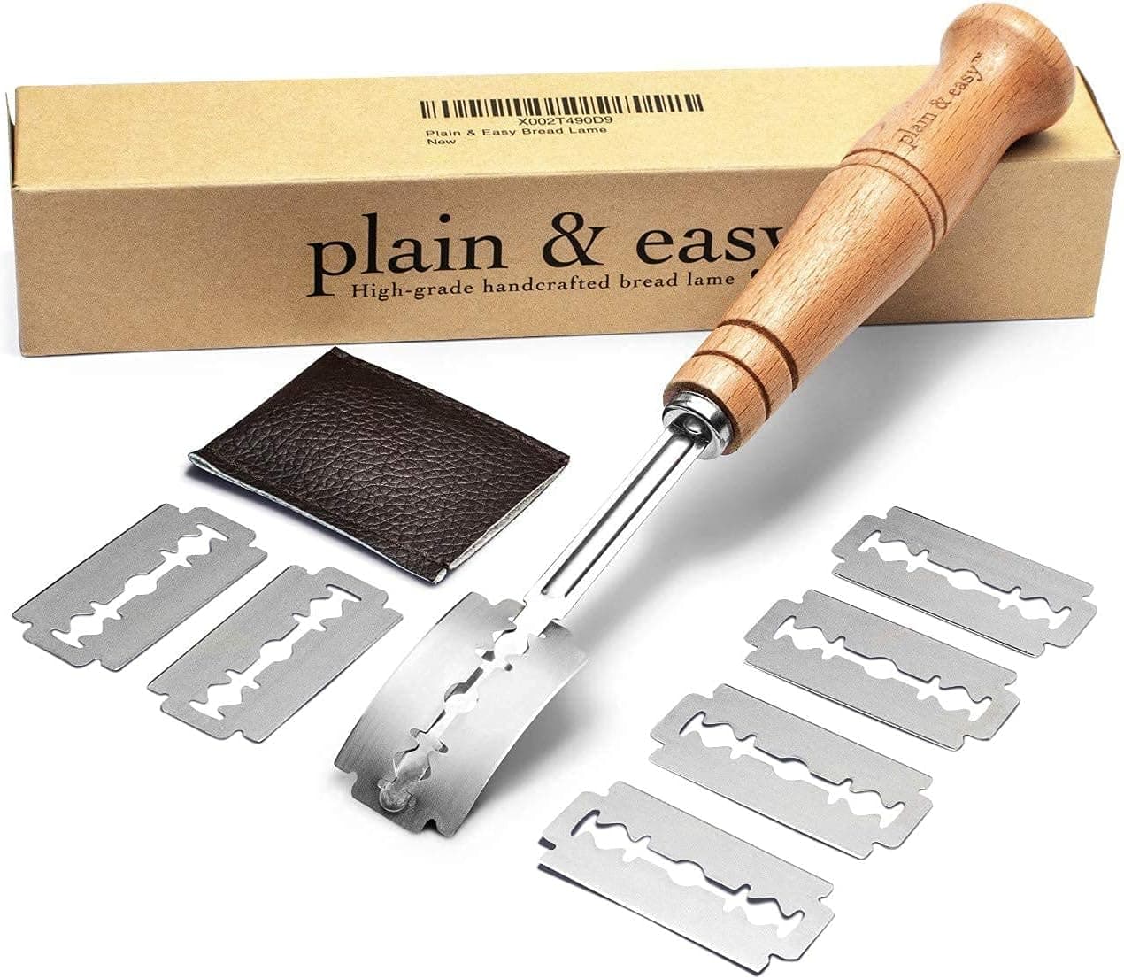plain and easy Bread Lame Scoring Knife with 7 Stainless Steel Razor Sharp Blades and Protector Cover Beech Wood Handle