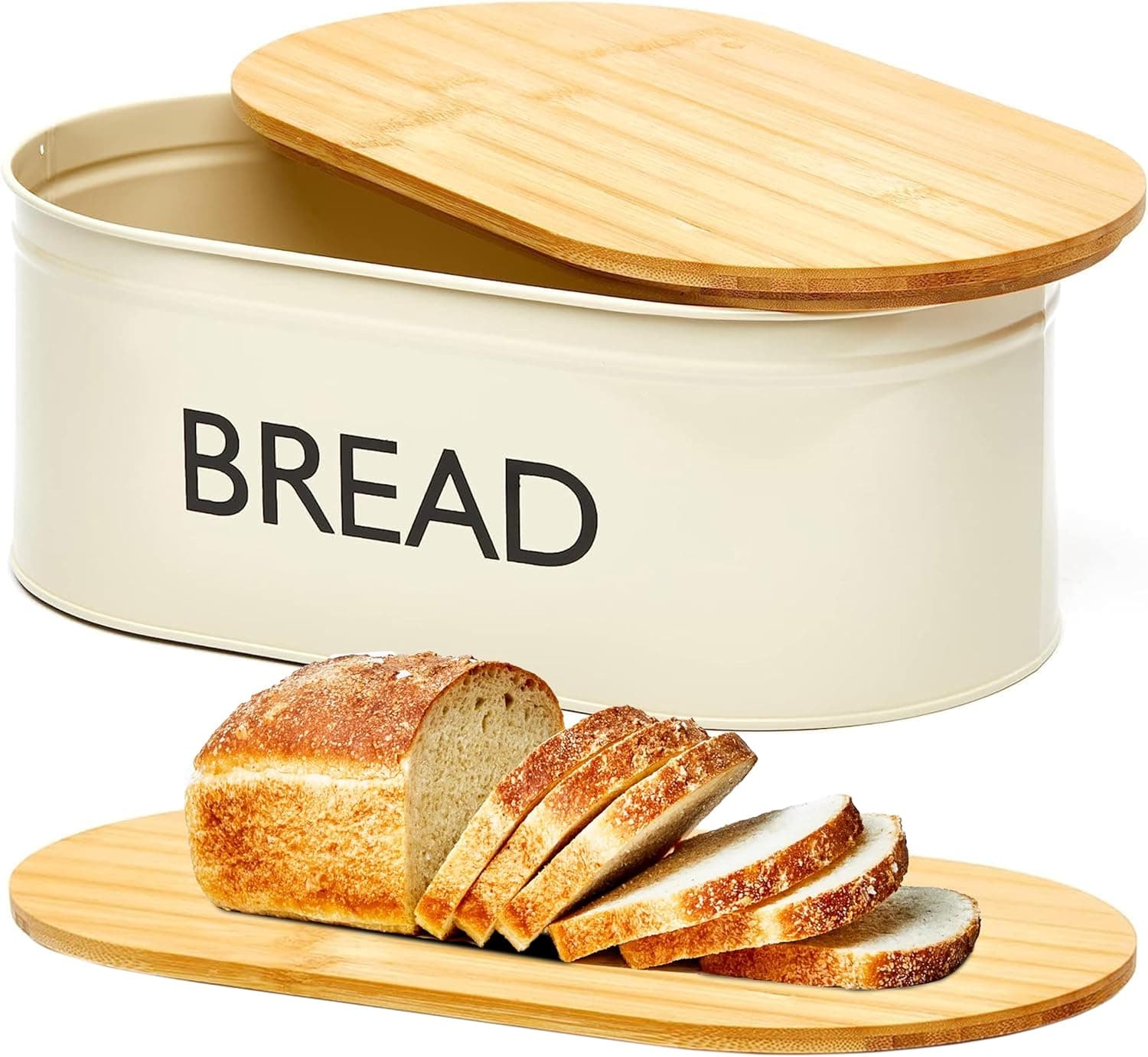 RoyalHouse Premium Metal Bread Box with Bamboo Lid, Stainless Steel Large Bread Bin Storage Container