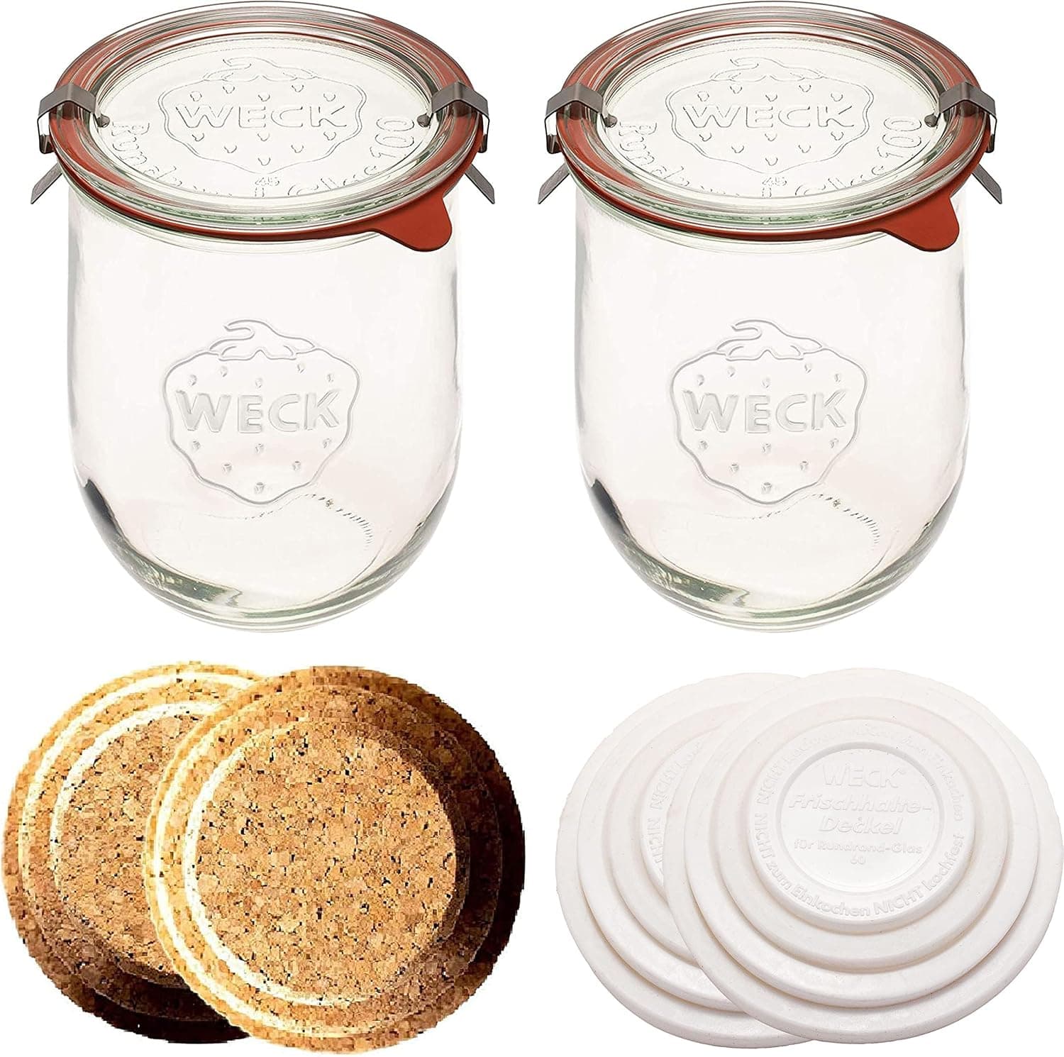 WECK Sour Dough Starter Jars, Classic Glass Jars for Sourdough with Glass Lid, Tulip Jar Wide Mouth 1 Liter (2 Pack)